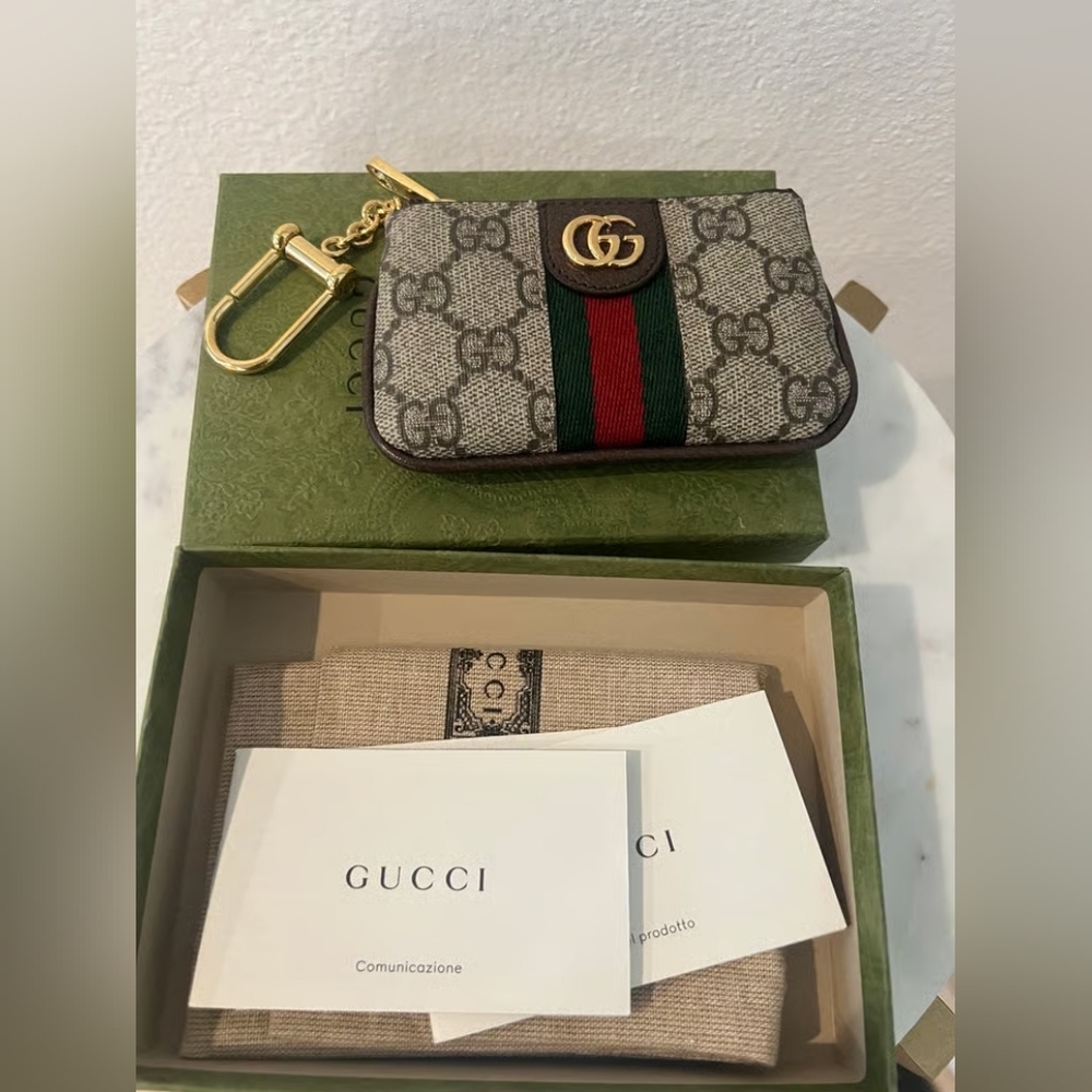 Gucci Ophidia GG Supreme Beige and Brown Key Pouch Coin Purse